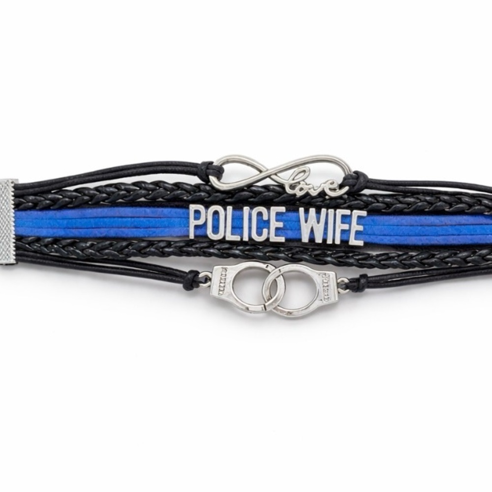 Police Wife Infinity Bracelet Blue Line Multi Strand Silver Tone